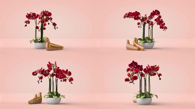 奢华的兰花，室内设计，3D渲染 ..