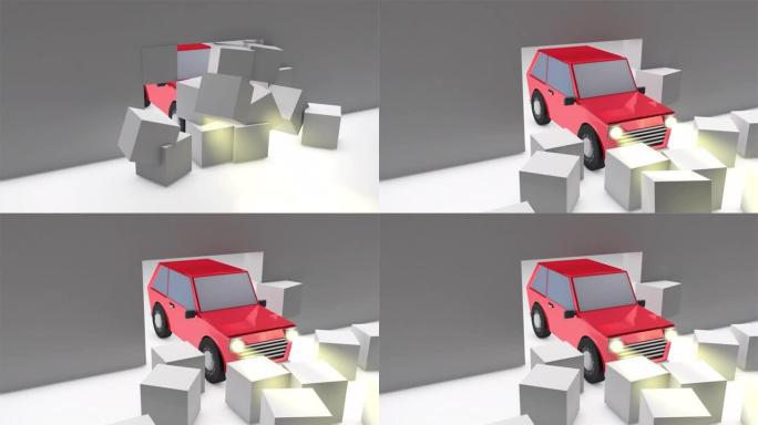 汽车撞墙的动画。3D渲染