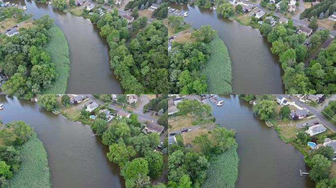 游艇停车场沿河的住宅私人住宅屋顶视图