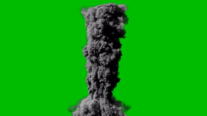 爆炸和浓浓的黑烟的特写镜头。爆炸和冒烟，炸弹或燃料的爆炸和爆炸，真正的烟雾。绿屏前的VFX动画。