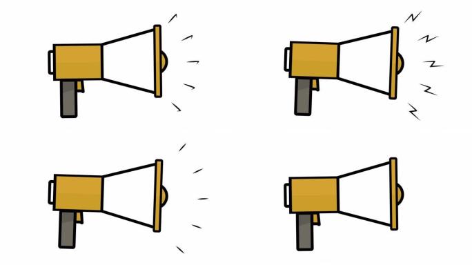 扬声器抗议内乱符号或图标，2d平面动画循环黄色