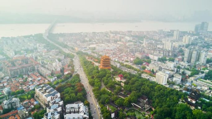 中国日落武汉市黄鹤寺交通路河桥空中全景4k延时