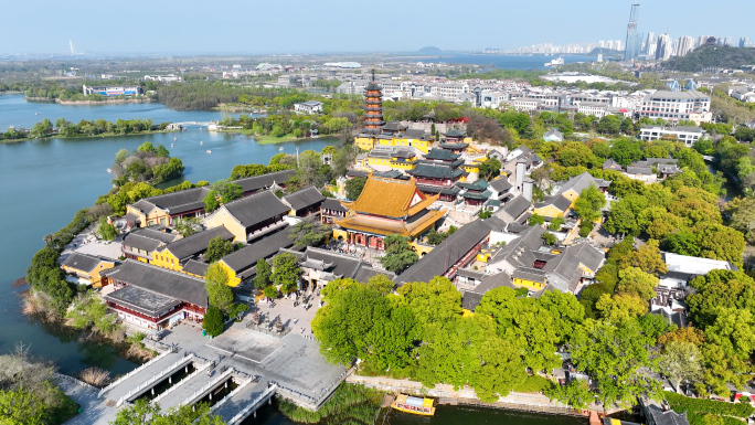 航拍镇江金山寺 金山湖