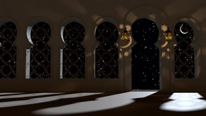 3d渲染清真寺，穆斯林寺庙。斋月卡里姆伊斯兰圣月