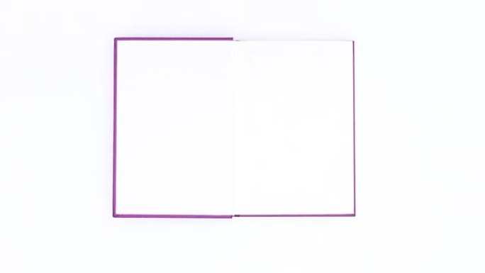 紫色书出现并以白色主题打开。停止运动