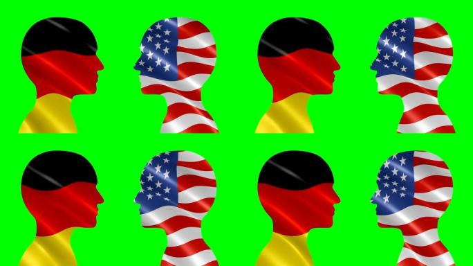 说话的德国人和美国人的剪影