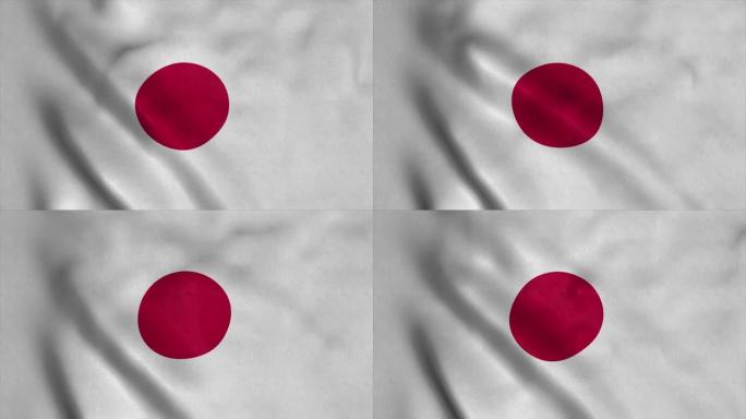 日本国旗在风中挥舞。具有高度细节织物纹理的无缝环