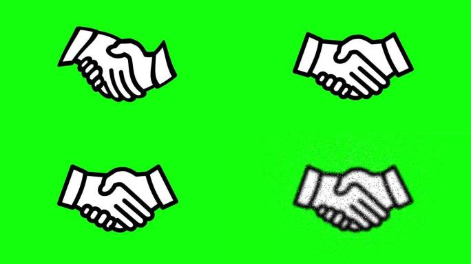 4种不同的动画商务握手图标绿屏交易问候合作色键