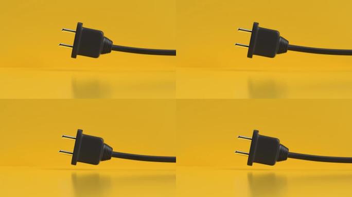 黄色场景抽象运动黑色电源线插头3d渲染