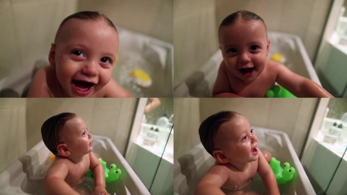 浴缸里可爱的可爱宝宝微笑着笑