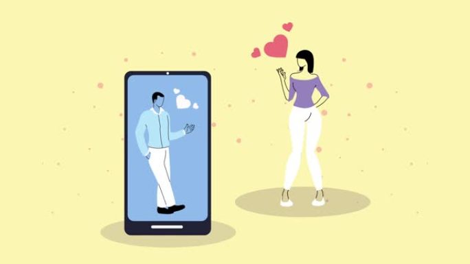 年轻情侣情侣角色与智能手机