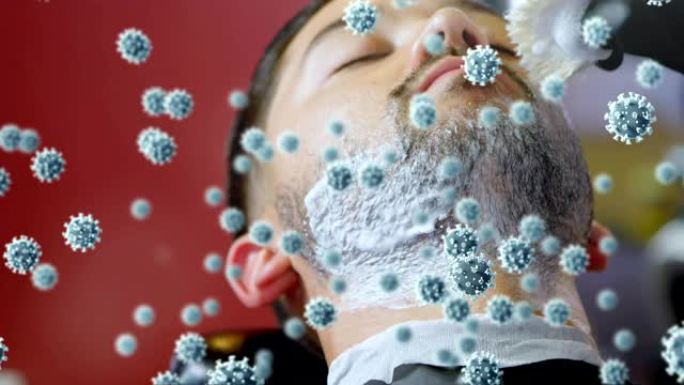 新型冠状病毒肺炎细胞反对男人被理发师剃光