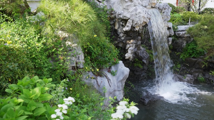 中式园林花园瀑布流水景观