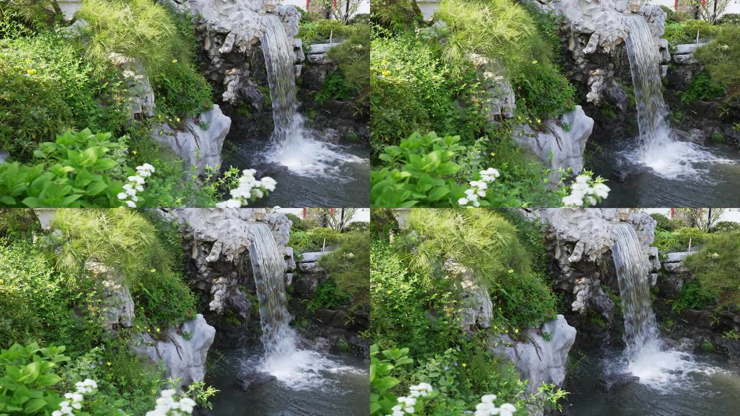 中式园林花园瀑布流水景观