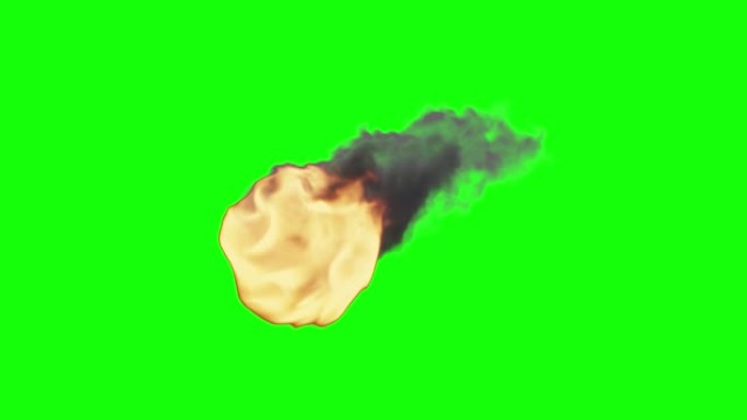陨石掉落穿过大气层的动画沿途燃烧。流星或小行星，火和烟的痕迹