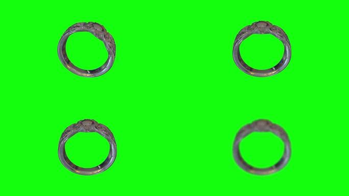 8动画银戒指宝石雕刻纯绿色屏幕3d色度键