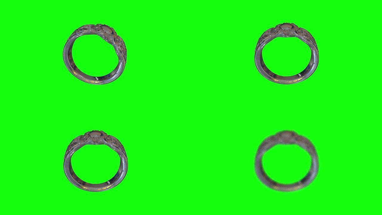 8动画银戒指宝石雕刻纯绿色屏幕3d色度键