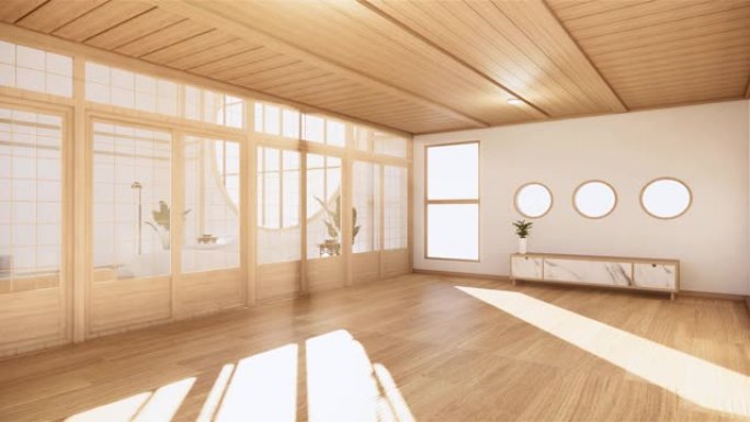 模拟，专为日式设计，空房间。3D渲染
