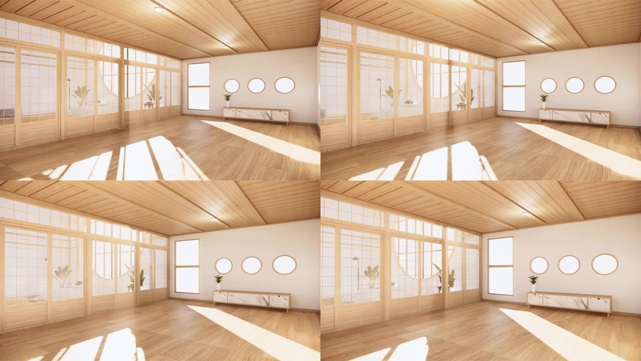 模拟，专为日式设计，空房间。3D渲染