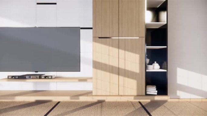橱柜设计花岗岩和木制现代空房间和白色墙壁上的白色地板房间热带风格。3d渲染