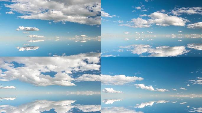 未来的背景，包括蓝天上白色蓬松云的延时剪辑及其反射，视频循环
