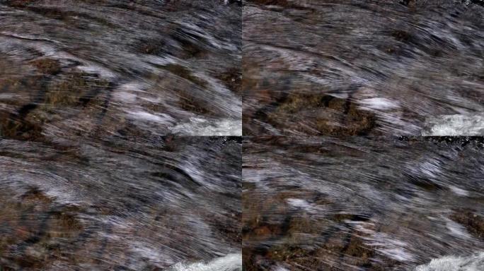 野山河关闭清澈的溪流。在石头上奔跑的小溪的详细静态镜头