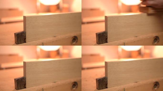 木匠刨削木材的特写
