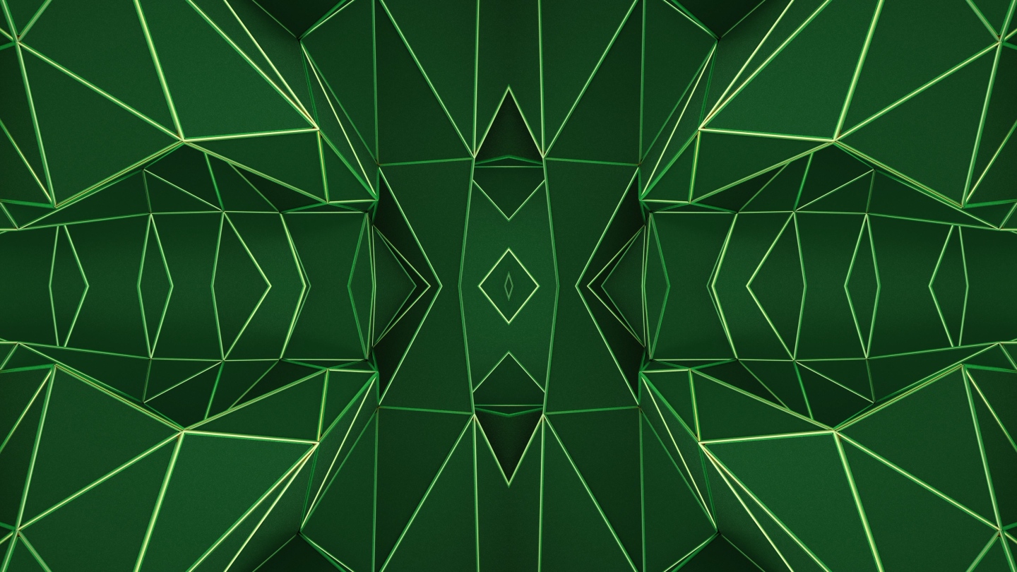【4K时尚背景】绿色立体3D几何金线空间