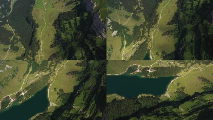 瑞士阿彭策尔阿尔卑斯山Seealpsee湖的鸟瞰图