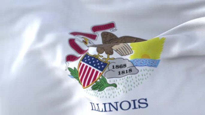 美国伊利诺伊州的旗帜，在风中挥舞。循环