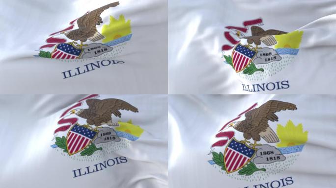 美国伊利诺伊州的旗帜，在风中挥舞。循环