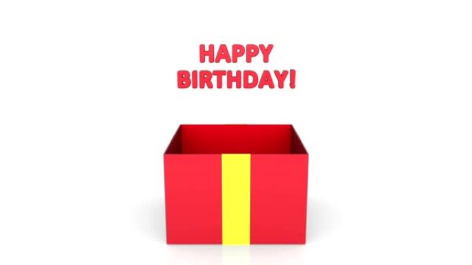 带有生日快乐公告的礼品盒3d动画。