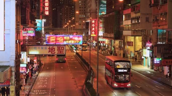 香港 夜景旺角 霓虹灯 车流 延时