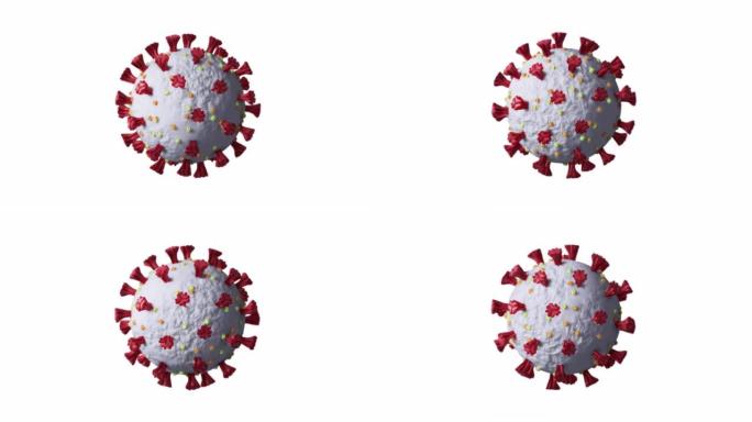 新型冠状病毒肺炎细胞在白色背景下旋转