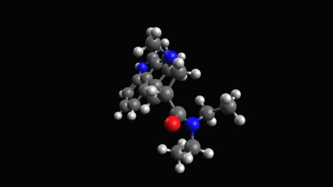 麦角酸二乙酰胺 (LSD) 的动画3D球棒模型