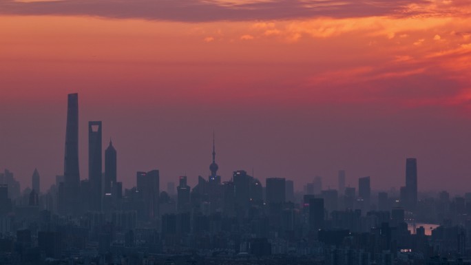 上海陆家嘴日落城市地标高空日落宣传片延时