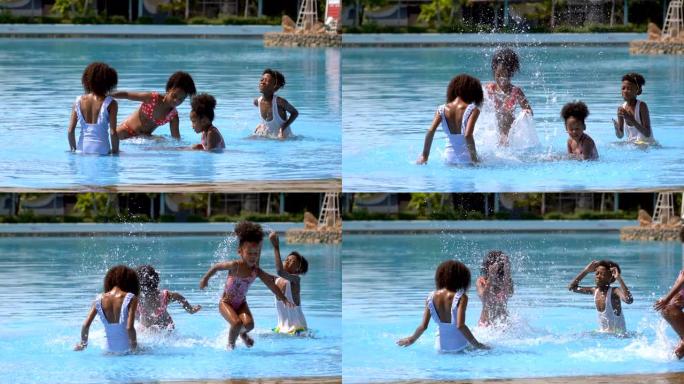 非洲孩子在水上公园度假时玩得开心