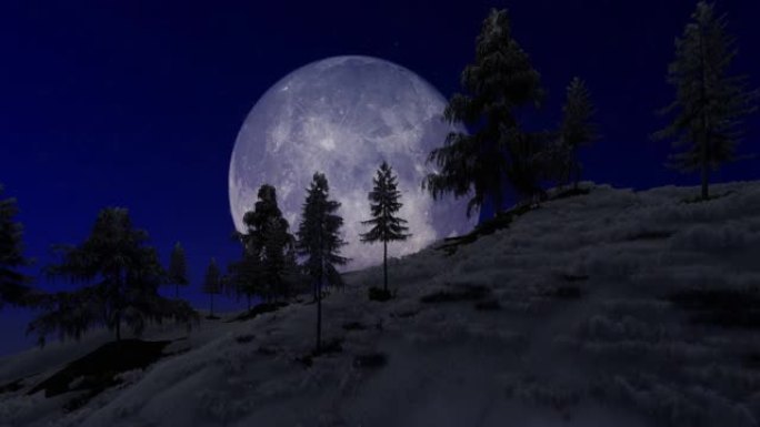 森林山后面的满月，面对星空，4k