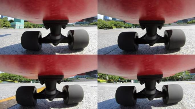 深圳市街头骑滑板的人，滑板POV下的人-道路上的滑板视角