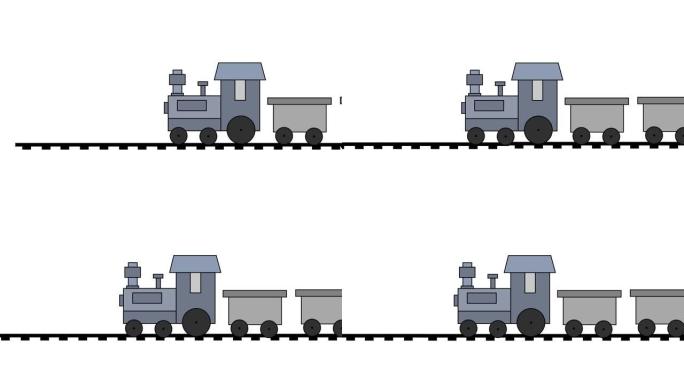 带货车的蒸汽机车。平面设计。屏幕保护程序等待。在网页设计中使用。视频插图。
