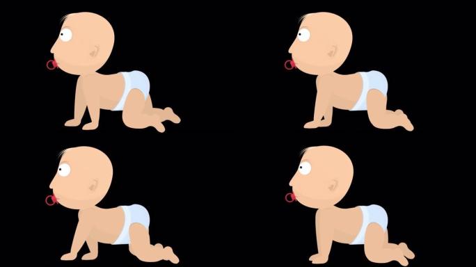 带奶嘴的婴儿。婴儿的动画。卡通