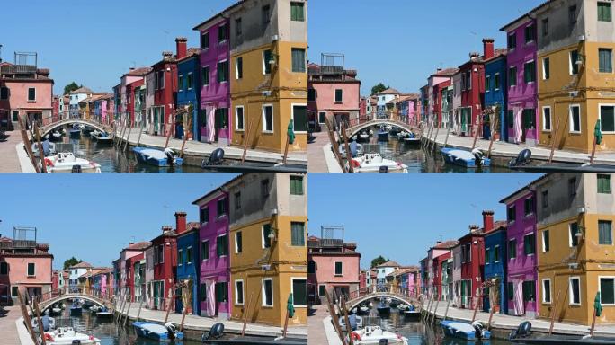 威尼斯布拉诺-泻湖城市运河之间的彩色建筑