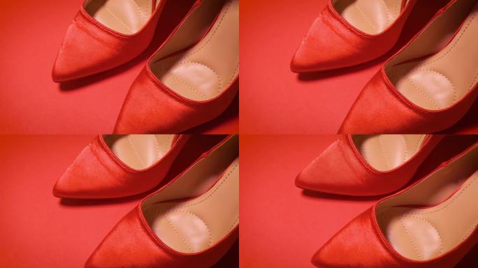 极简主义背景上美丽的红色高跟鞋