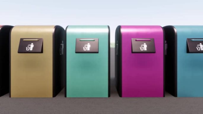 垃圾桶回收塑料彩盒废物分类金属玻璃灯泡有机。4k