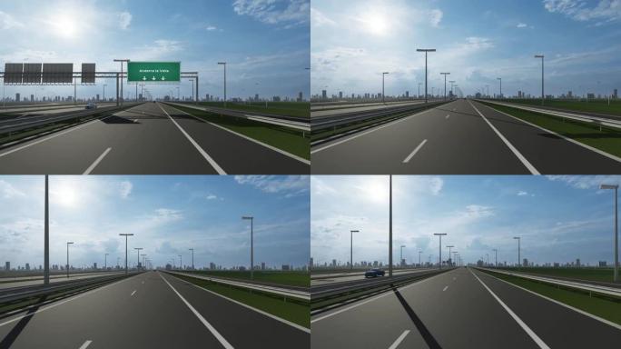 高速公路上的安道尔维拉城市招牌概念股视频指示城市入口
