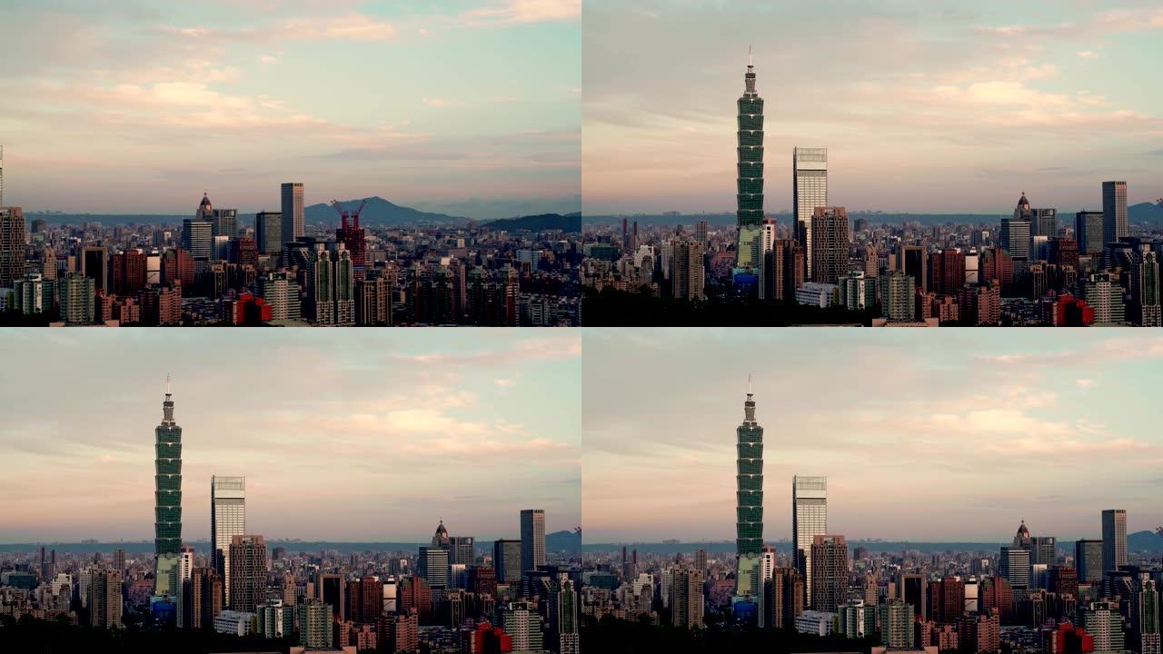 台北市有现代建筑与清晨美丽的云彩