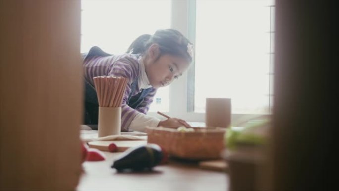 日本女孩做作业小女孩画画涂鸦彩笔