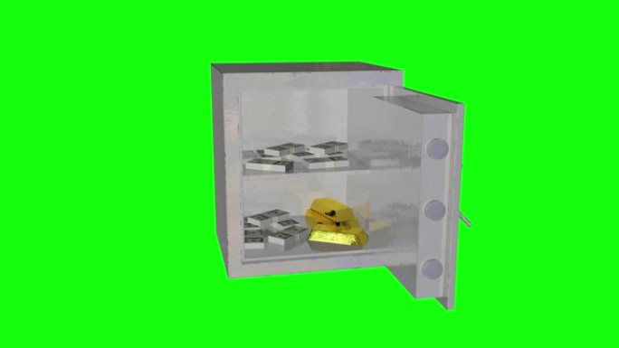 8个动画个人保险箱，带钱金条锭，绿色屏幕胸部打开色度键3d