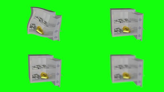 8个动画个人保险箱，带钱金条锭，绿色屏幕胸部打开色度键3d