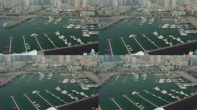 青岛著名海湾游艇码头航空全景4k中国